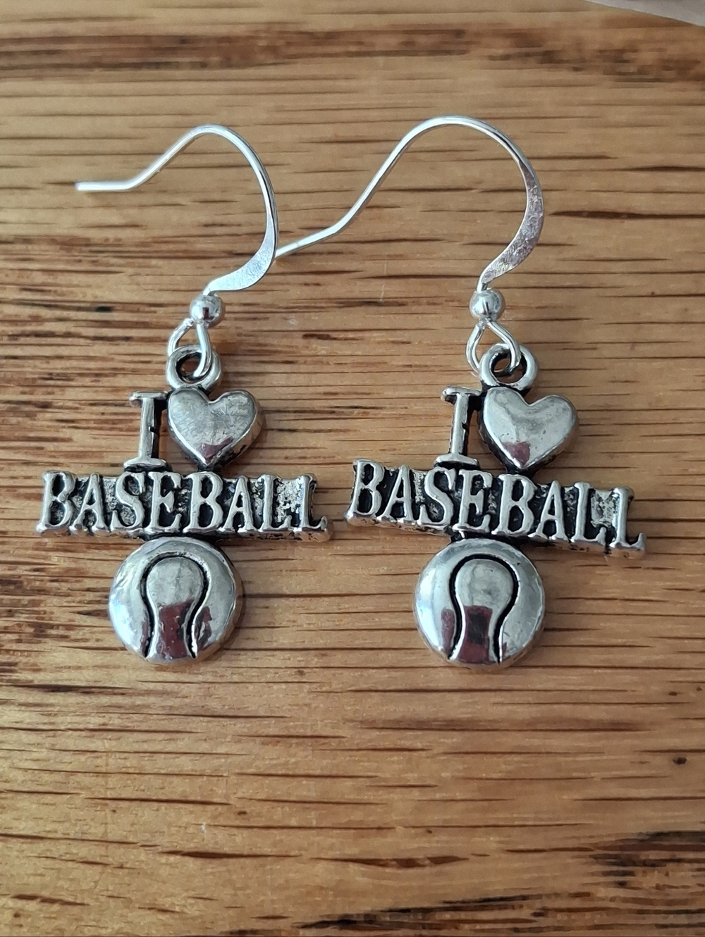 NWT I Heart Baseball  Tibetan Silver Dangle Earrings